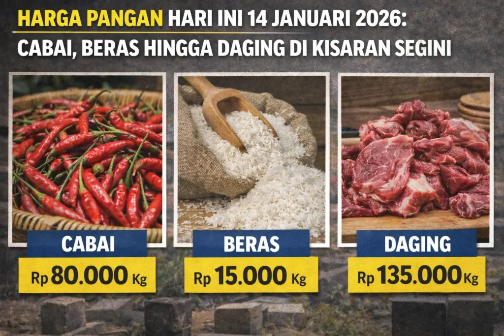 Harga Pangan Hari Ini 14 Januari 2026 Cabai, Beras hingga Daging di Kisaran Segini